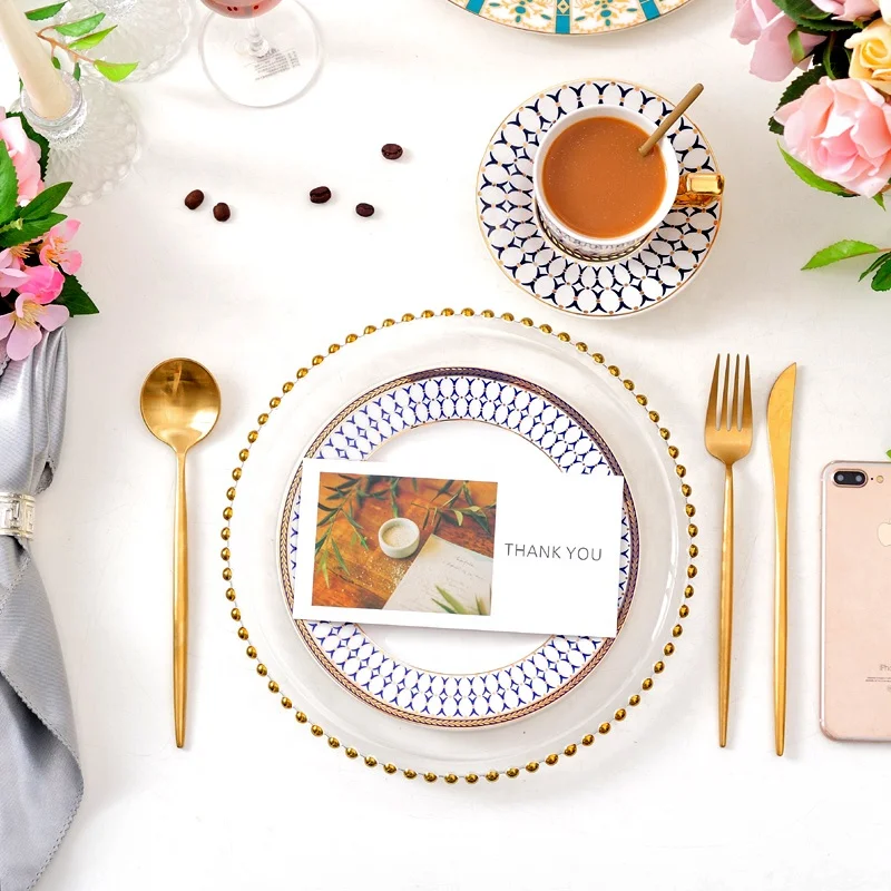 Фарфоровые обеденные тарелки Brett с золотым бисером и скандинавской тарелкой с кофейной чашкой и блюдцем