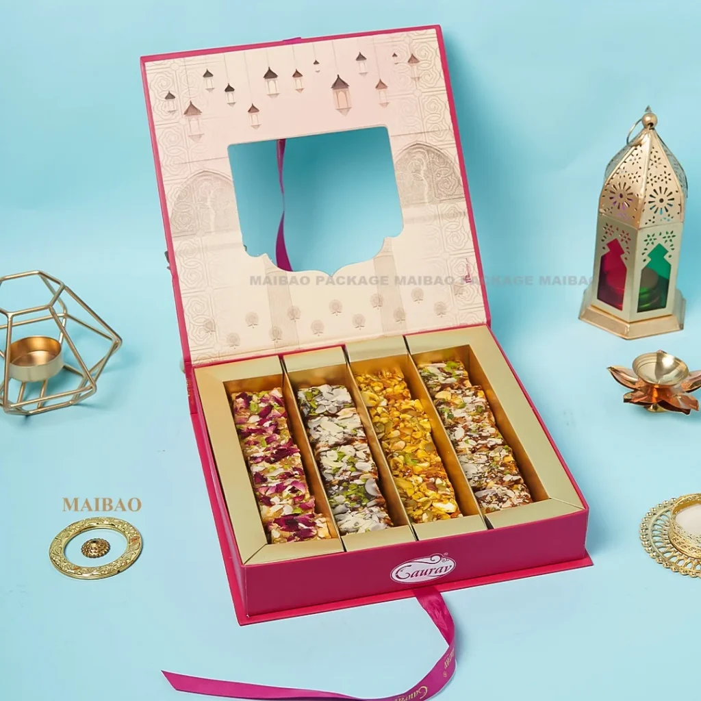 Оптовая продажа, роскошная коробка для шоколадных фиников с открытым окном для Рамадана, упаковочная бумага, коробка для упаковки пищевых продуктов, свежие финики, коробка для печенья с сухофруктами