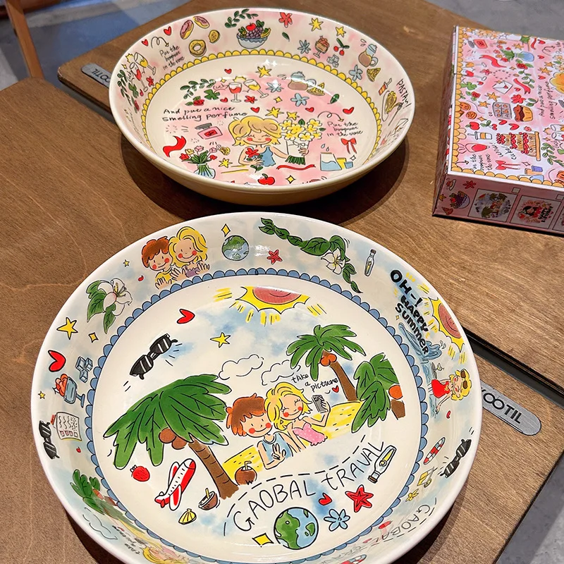 New Creative Unique Cartoon Cream Style Ceramic Tableware Household Creative Ceramic Plate Cup Bowl Wholesale