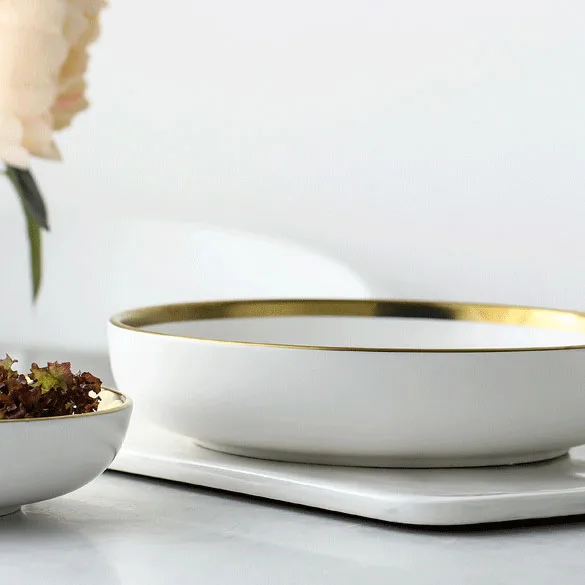 Luxury Nordic Gold Rim Ceramic Dishes Plates and Bowls Set Matte Porcelain Dinner Sets Stoneware Dinnerware Set