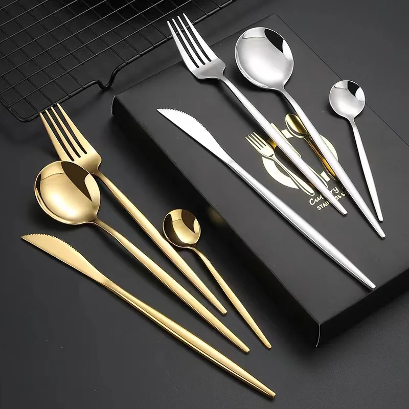 New Western Cutlery Table Set Steak Fork Set Stainless Steel Tableware Restaurant Golden Silver Fork and Knife