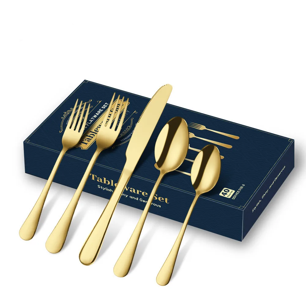 40 Pieces Gold Stainless Steel Cutlery Set for 8 People Dinner Spoons Fork Knife Flatware Sets