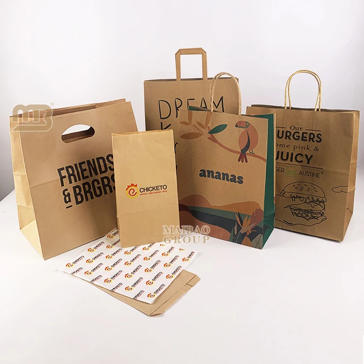 Изготовленная на заказ переработанная сумка для покупок Bolsas De Papel из крафт-бумаги с логотипом Белая бумага для одежды Сумка для подарочной упаковки Коричневые сумки для еды на вынос