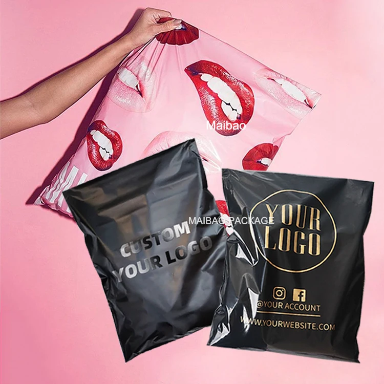 Пользовательские розовые черно-белые экологически чистые оболочки для транспортных средств с логотипом с логотипом компостируемые поли-почтовые пакеты для одежды для одежды