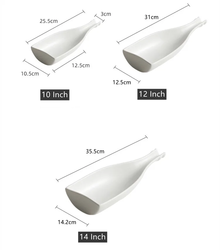 Unique Irregular Ceramic Restaurant Tableware Porcelain Bottle Shaped Deep White Dinner Plates and Dishes