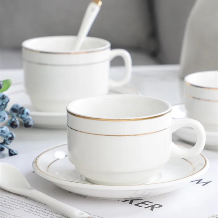 Nordic Luxury Ceramic Gold Strip Coffee Cup and Saucers Set Ceramic Tea Cup Coffee and Tea Sets for Hotel
