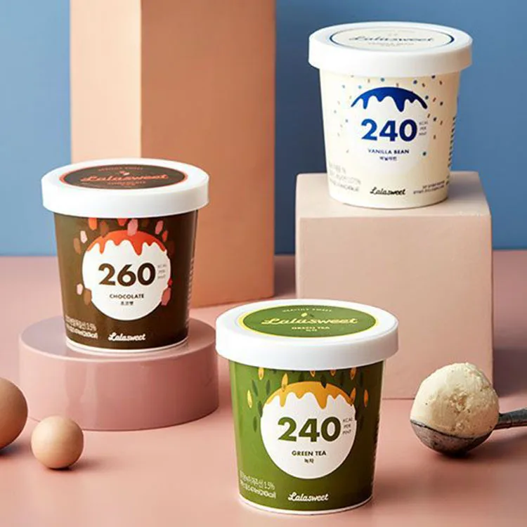 Напечатанный на заказ 4 унции 6 унций 8 унций биоразлагаемый бумажный контейнер для замороженного йогурта, одноразовая мягкая чашка для мороженого с мороженым и крышкой