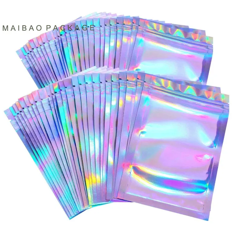 Односторонняя прозрачная голографическая упаковка с застежкой-молнией на молнии, маленькие сумки с голограммой из майлара с застежкой-молнией