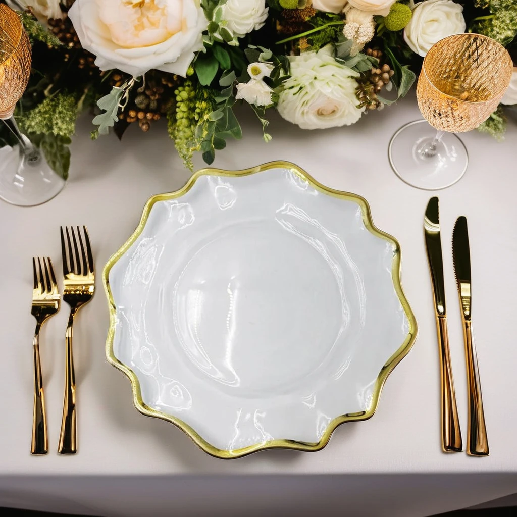 Стеклянная тарелка с золотой оправой неправильной формы, Роскошный набор стеклянных тарелок в Пномпене, современный винтажный круглый узор для банкета для свадьбы
