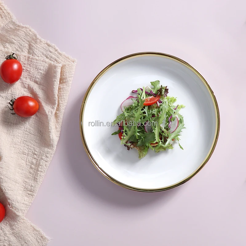 8-дюймовые наборы с золотой и белой отделкой, 8 предметов, роскошный современный набор тарелок, обеденный набор, посуда для современных ресторанов