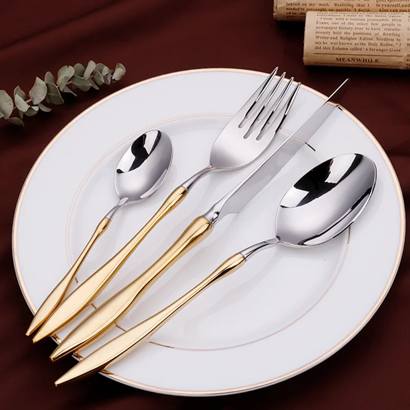 2024 Modern Design Stainless Steel Reusable Silverware Set Sustainable Spoons Forks Knives for Restaurant or Wedding Gifts