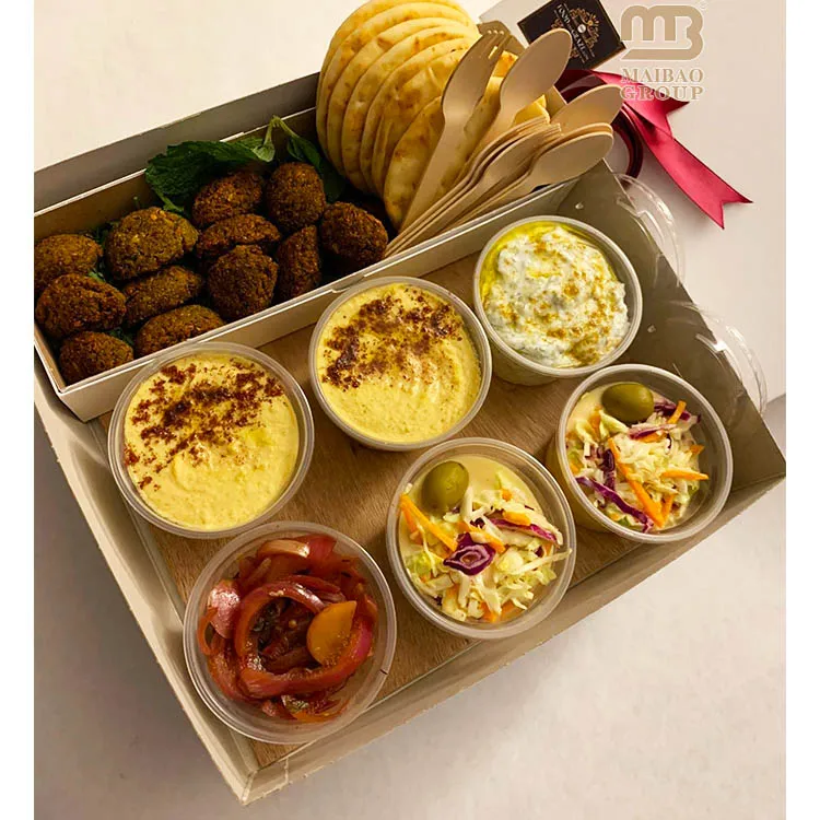 Оптовая экологически чистая пищевая арабская упаковочная коробка для завтрака одноразовая бумажная коробка для еды на вынос с отделениями