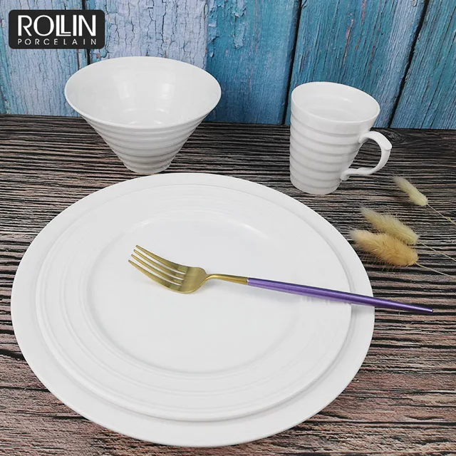 Оптовая продажа, высококачественные наборы тарелок по индивидуальному дизайну, роскошная посуда, ресторанная посуда, белый набор тарелок для отеля