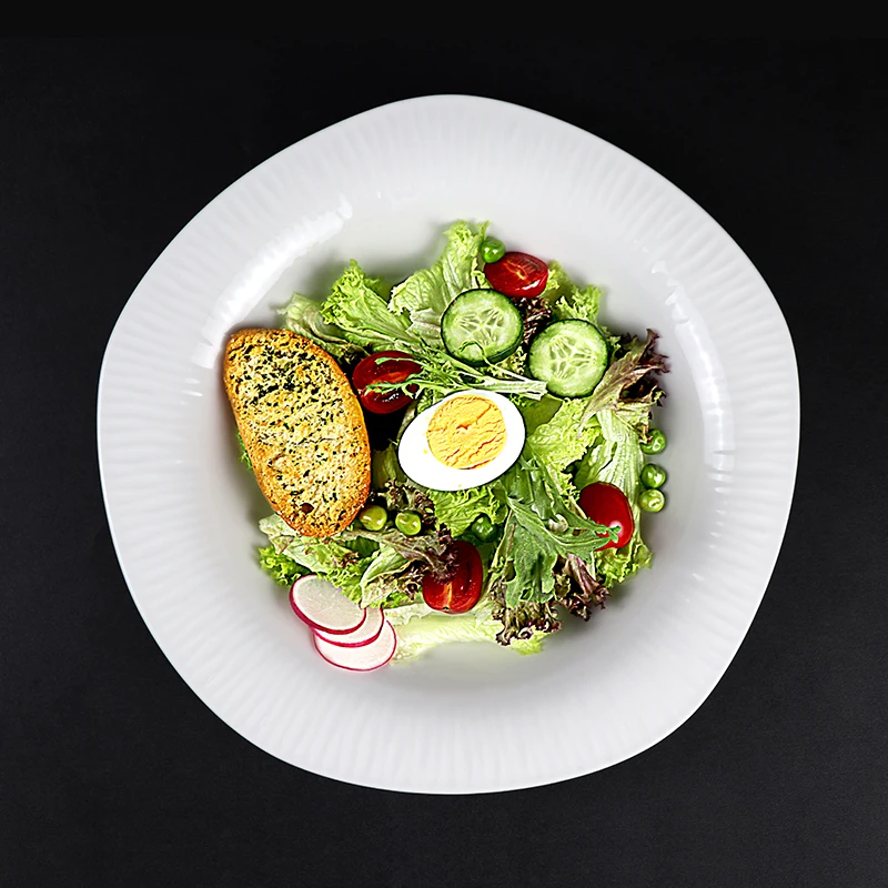 Винтажная фарфоровая салатница, нерегулярная белая керамическая тарелка для салата, миска для рамэна, сервировочная посуда для ресторана