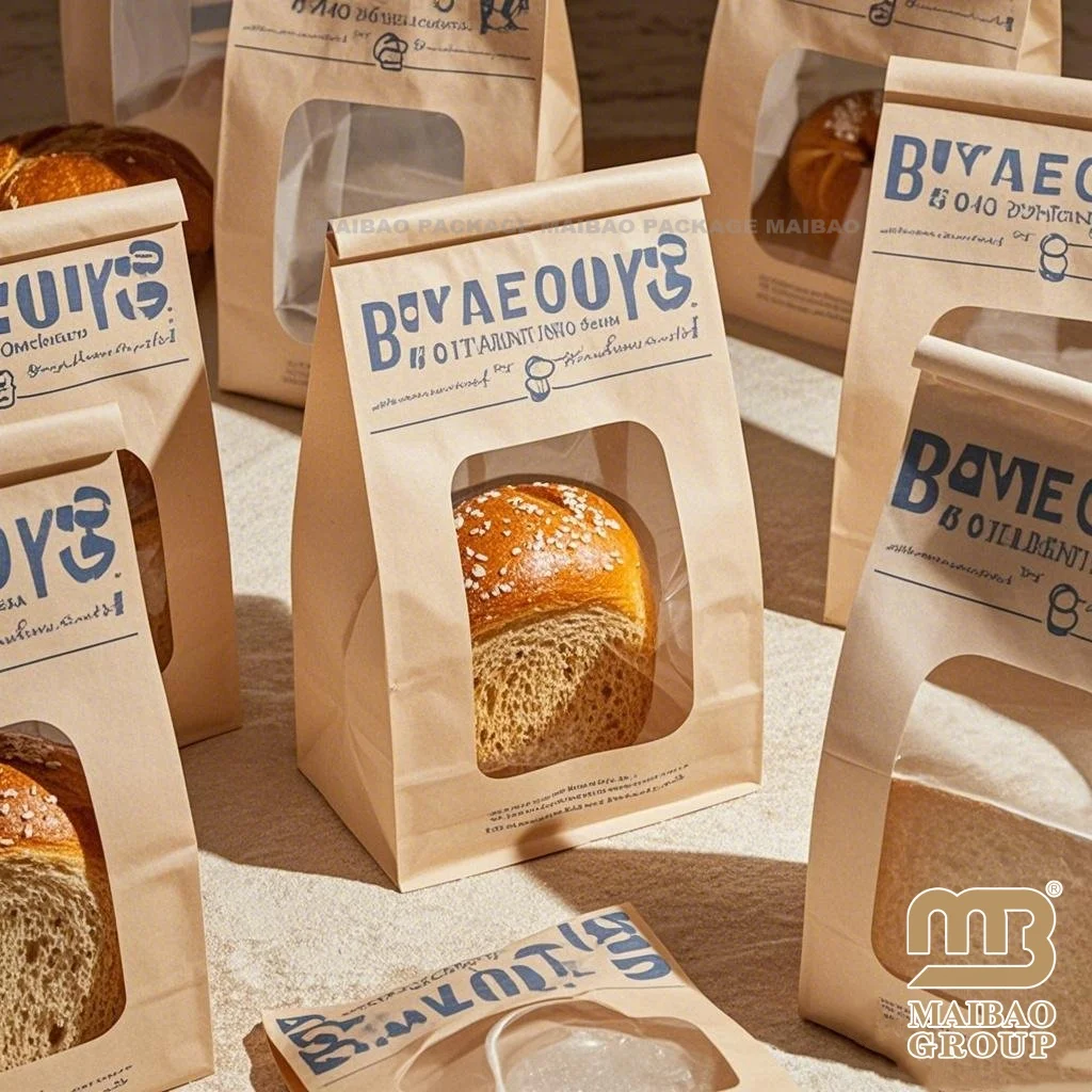 Печатная на заказ пищевая жиронепроницаемая упаковка для печенья из коричневой крафт-бумаги с окном