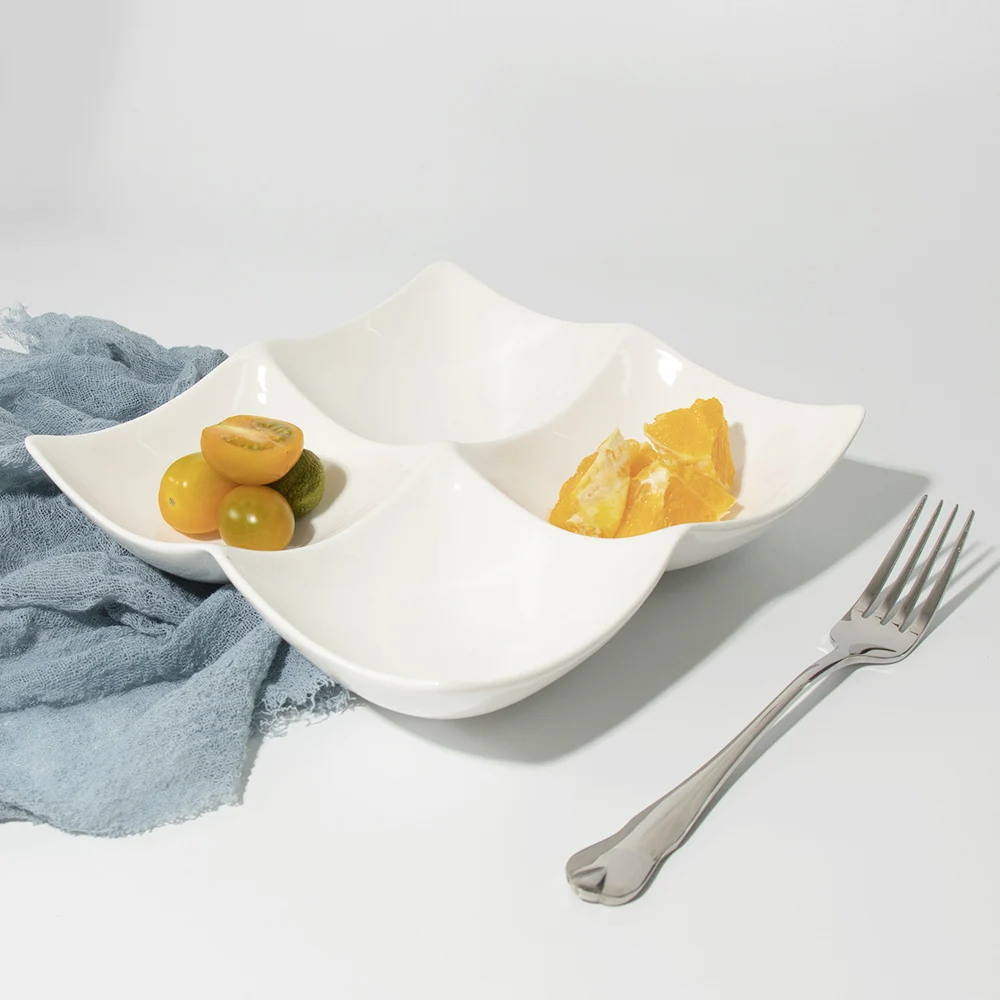 Тарелки с четырьмя отделениями, белые тарелки, столовая посуда, десертные керамические тарелки со змеей для ресторана