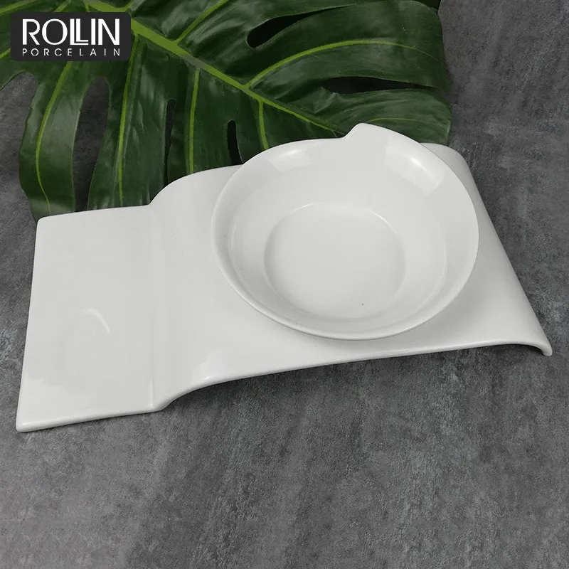 Десертные тарелки, миски, фарфоровая посуда высокого качества для ресторана, декоративная фарфоровая суповая тарелка с подносом