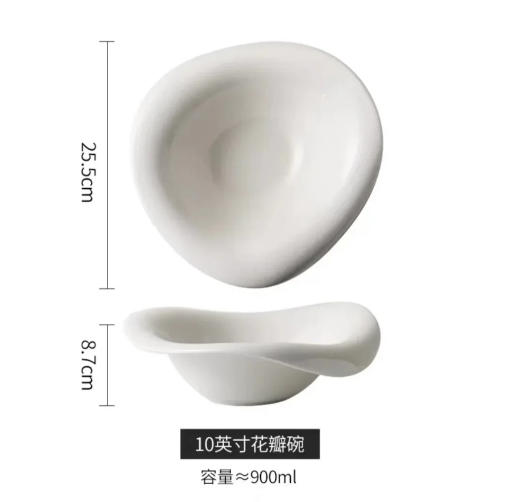 Eco-Friendly Ceramic Salad Bowl Unique Irregular Design for Restaurant Hotel Party Decorative Porcelain White Bowls