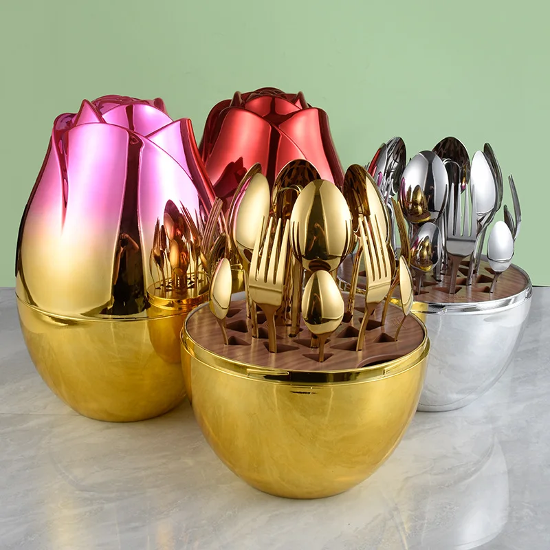 Кухонная утварь в форме золотого яйца, ложка и нож, 24 набора, вилка из нержавеющей стали, набор ложек, ножей, роскошный дизайн, столовые приборы для бистро, кондитерских изделий