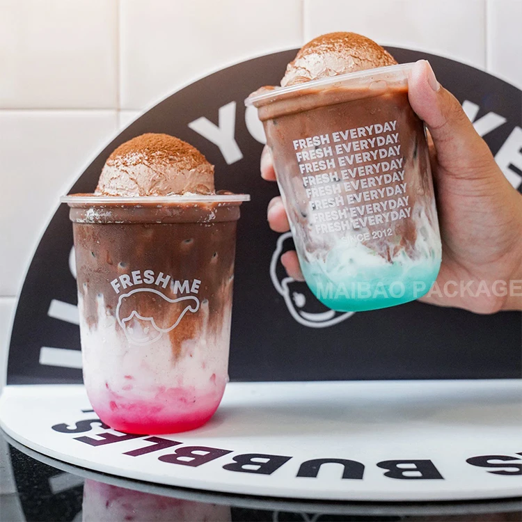 Пользовательский логотип U-образная толстая пластиковая кофейная чашка с логотипом 16/24/32 унции Pp Одноразовая прозрачная матовая пластиковая чашка для холодных напитков для домашних животных