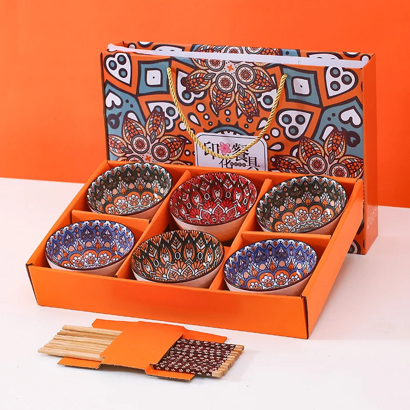 Japanese 4.5 Inch Handmade Bohemian Rice Noodle Sauce Fruits Soup Salad Ceramic Bowls