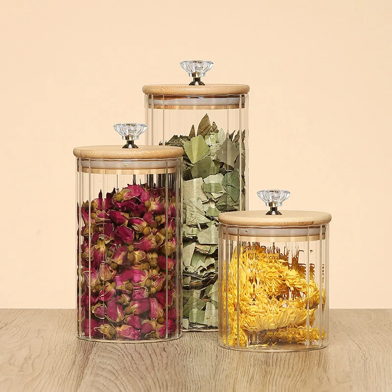 Бутылки для хранения из боросиликатного стекла, банки для хранения продуктов, оптовая продажа, высококачественные стеклянные резервуары, герметичный стеклянный контейнер с бамбуковой крышкой