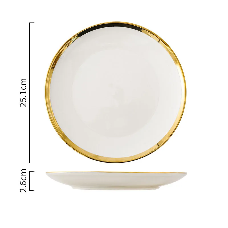 Simple and Luxury Gold Rim Ceramic Dishes & Plates Sets Dinnerware Luxury Salad Plates Tableware Dinner Plates