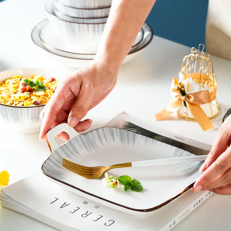 Wholesale Good Quality Stylish Unique Shape Customised Design Nordic Style Ceramic Tableware Dinner Plate Bowl Set