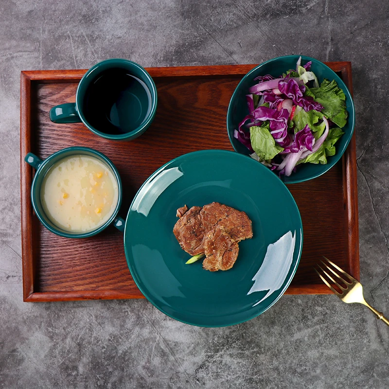 Блюда для ресторана, тарелки и миски, зеленая посуда, керамический рождественский набор столовой посуды для розничной торговли