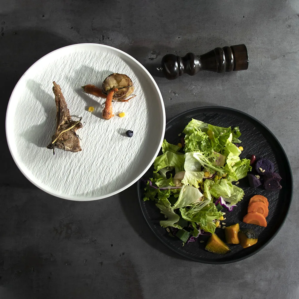 Европейская керамическая матовая черная керамическая тарелка, круглая тарелка для пасты, посуда, белая фарфоровая тарелка для ужина для ресторана, отеля