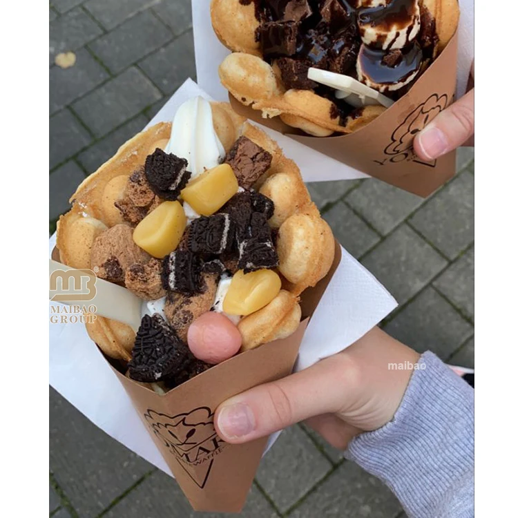 Изготовленная на заказ пузырьковая вафельная упаковка, бумажные конусы для десертов, высококачественные одноразовые пищевые картонные конусы для мороженого, вафель, крепа