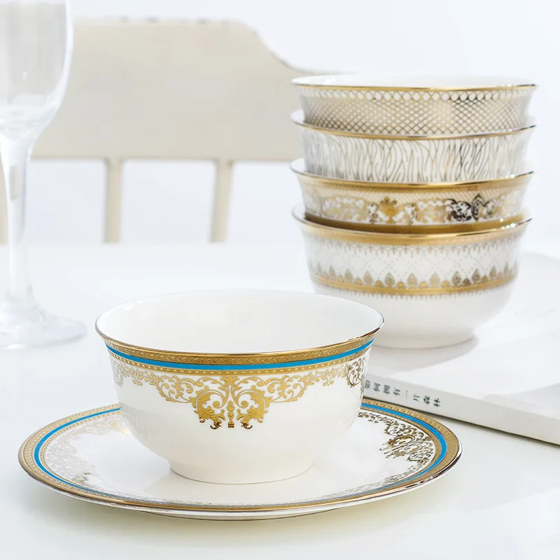 Luxury Tableware Set 2pcs Royal Style 10.5 Inch Dinner Plate 7.5 Inch Flat Plate Luxury Embossed Gold Dishes Set