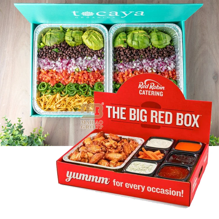 Гофрированные перегородки для общественного питания, коробка на вынос, коробка для пиццы из алюминиевой фольги, коробка для еды с жареными куриными крылышками, упаковка для фаст-фуда