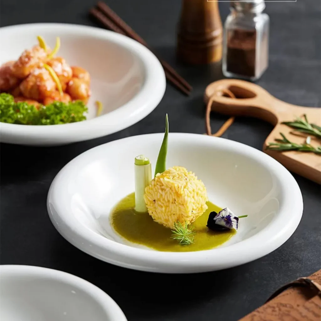 Personality White Ceramic Tableware Porcelain Soup Bowls Salad Bowl for Restaurant Creative Deep Dishes and Plates