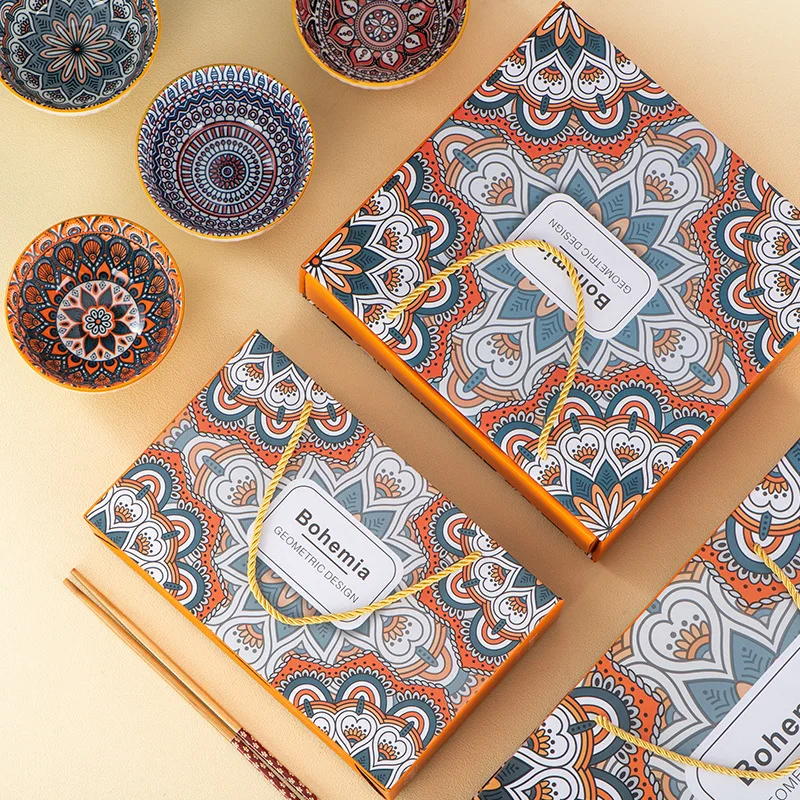Colorful Printed Under Glazed Gift Set Kitchen Rice Salad Bowl 4.5 Inch Serving Ceramic Bohemia Bowls Set