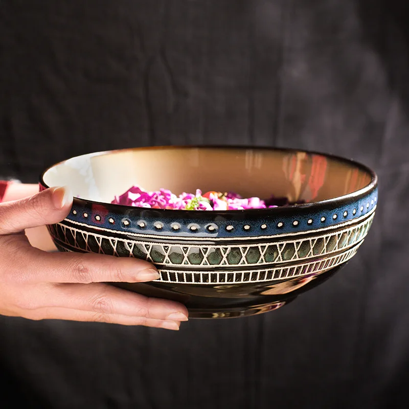 Nordic Emboss Pattern Ceramic Tableware Set Creative Eco-Friendly Dish for Pasta Soup Large Bowl Fish Plate for Household Use