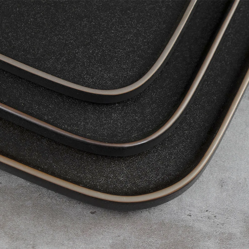 Оптовая продажа, черная керамическая тарелка, роскошная керамическая квадратная тарелка для ресторана, керамическая посуда, набор столовой посуды, тарелки для кейтеринга