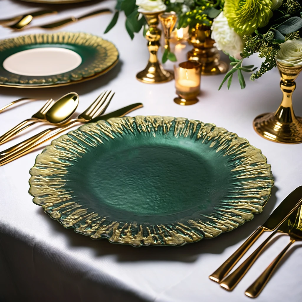 Набор посуды с коралловым узором и стеклянной тарелкой с фруктами в золотой оправе, белый, 3 варианта цвета для домашнего отеля, ресторана, свадебных вечеринок