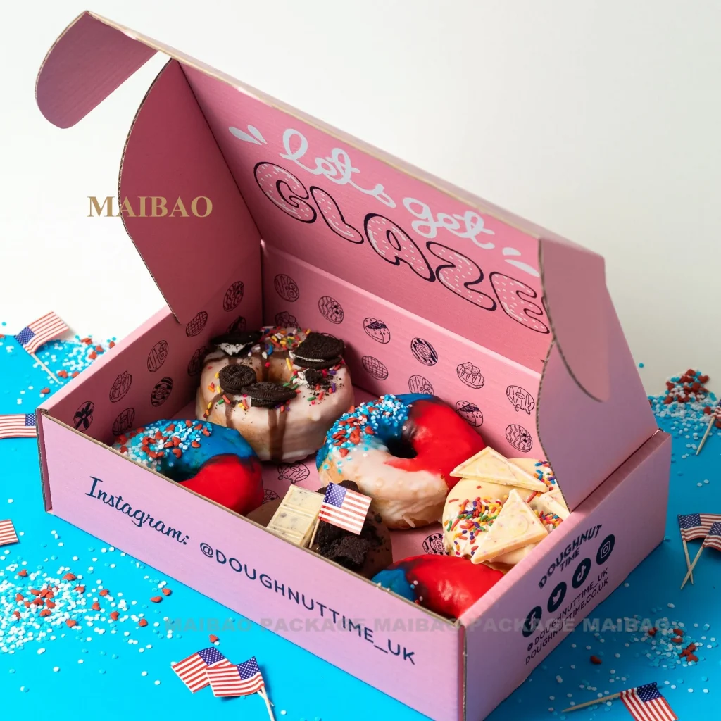 Оптовая продажа, роскошный розовый, белый картон, одиночные 6, 12, 24 отверстия, кекс, печенье, хлебобулочные изделия, обычная печатная коробка для пончиков