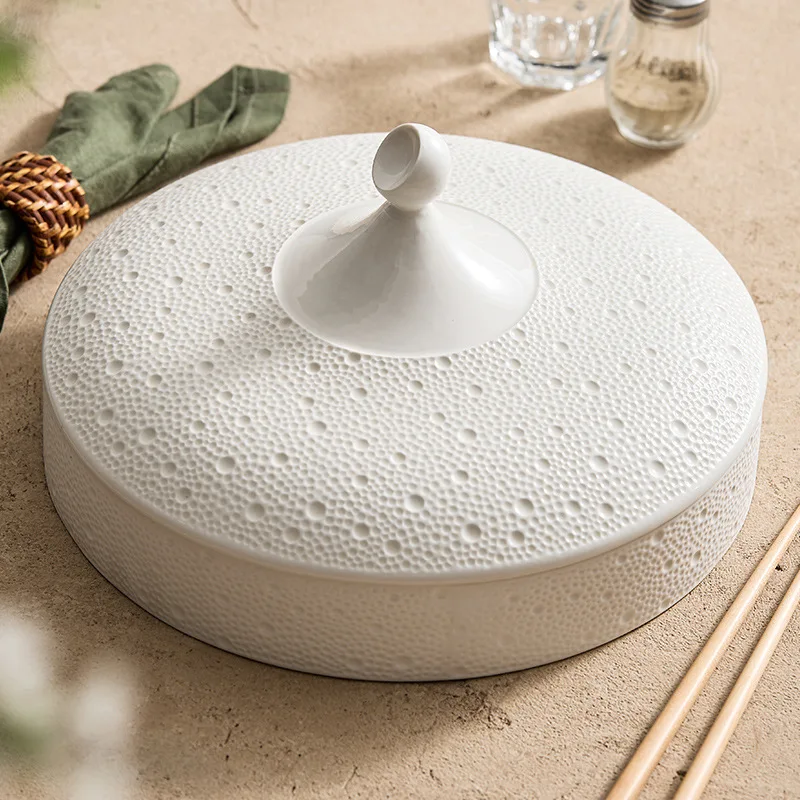 Sustainable Europe-Style Ceramic Snack Bowl Glazed Cover Korean Porcelain Drum Dish Soup Hotels Restaurants Kitchenware PC