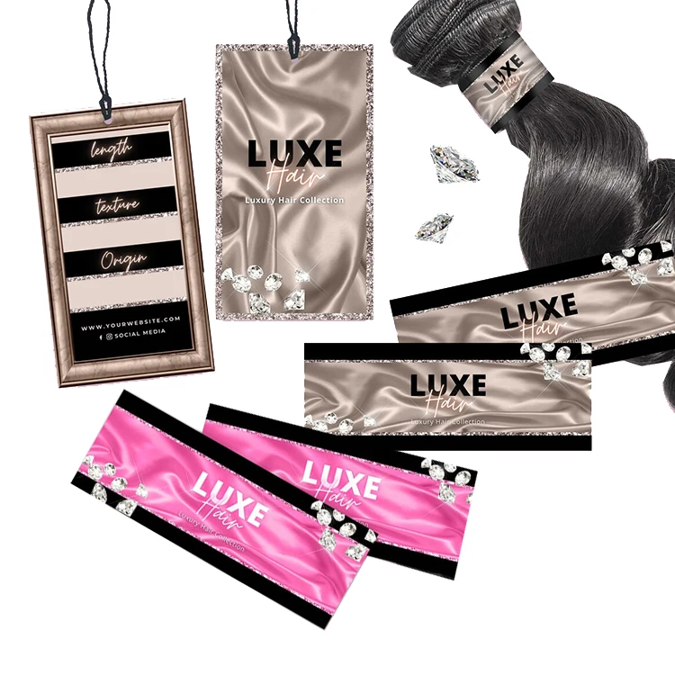 Роскошный логотип длиной в дюйм, галстук для ухода за салоном, наклейки для парика, наборы этикеток, клейкие обертки для наращивания волос и бирки для подвешивания