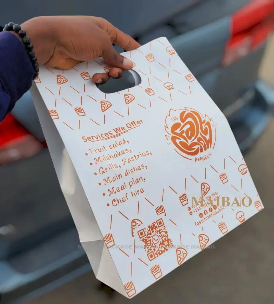 Оптовая цена OEM бумажный пакет для доставки еды из переработанных коричневых крафт-бумажных пакетов для еды с высеченной ручкой большой бумажный пакет с логотипом