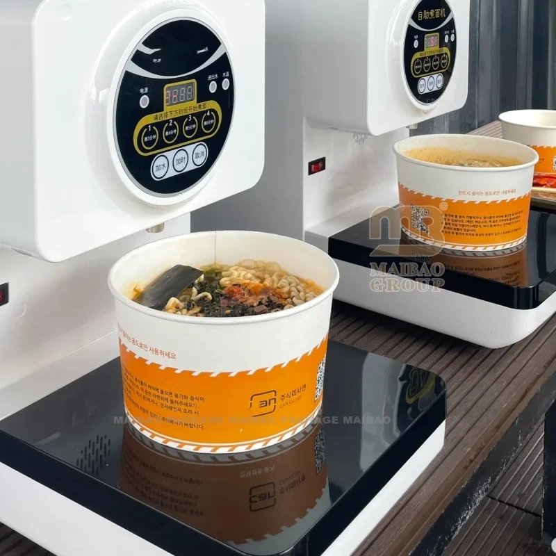 Odm индивидуальная печатная биоразлагаемая индукционная бумажная чаша с подогреваемым покрытием для индукционного контейнера рамэн