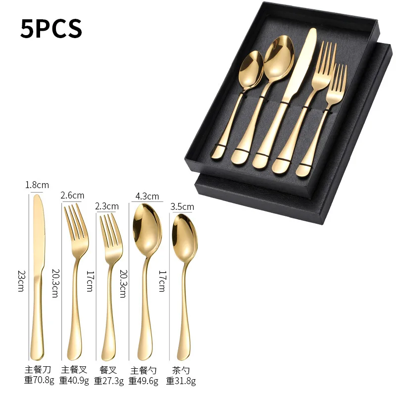 Luxury Tableware Cutlery 5pcs Stainless Steel Knife and Fork Set Gold Flatware Set for Wedding