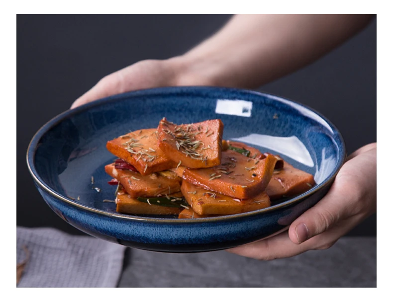Modern Ceramic Steak Pasta Salad Porcelain Plate Blue Serving Dish for Home Wedding & Dinner Wholesale Selling