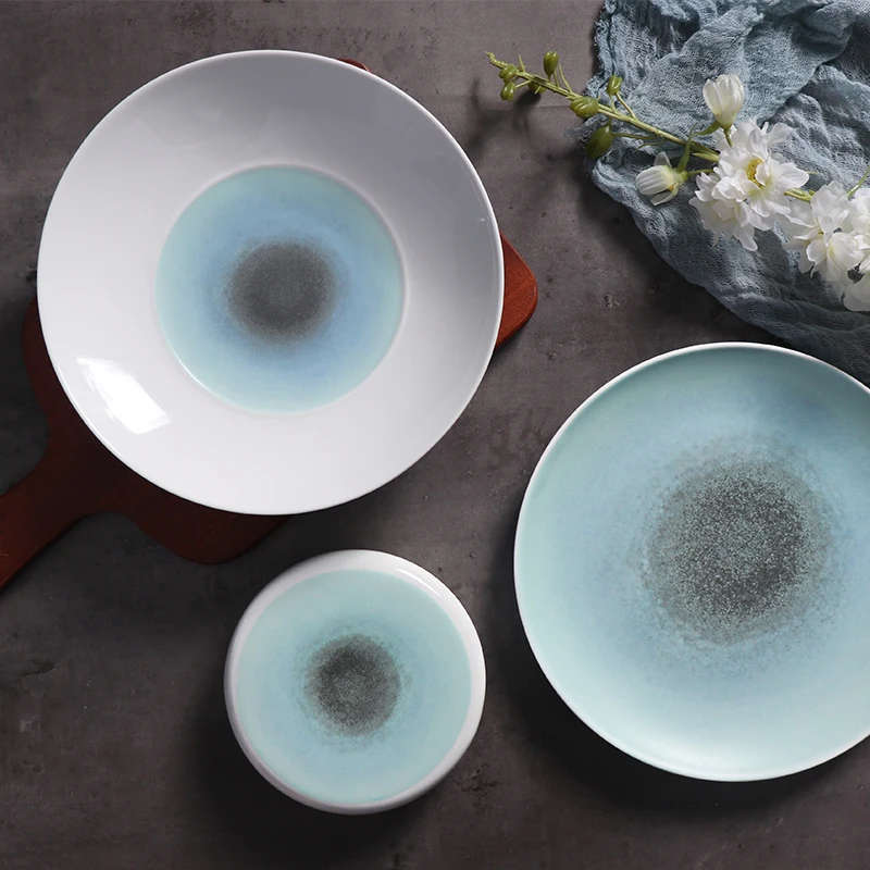 Поставки ресторанных тарелок, скандинавская фарфоровая посуда, синяя круглая фарфоровая тарелка, оптовая продажа, керамическая посуда, тарелки для мероприятий
