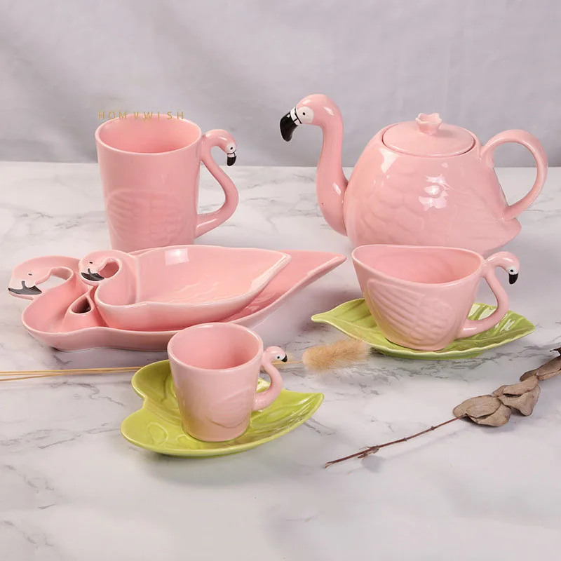 New Creative Flamingo Series Ceramic Cup Set European-style Home Tea Coffee Cup Kettle Plate