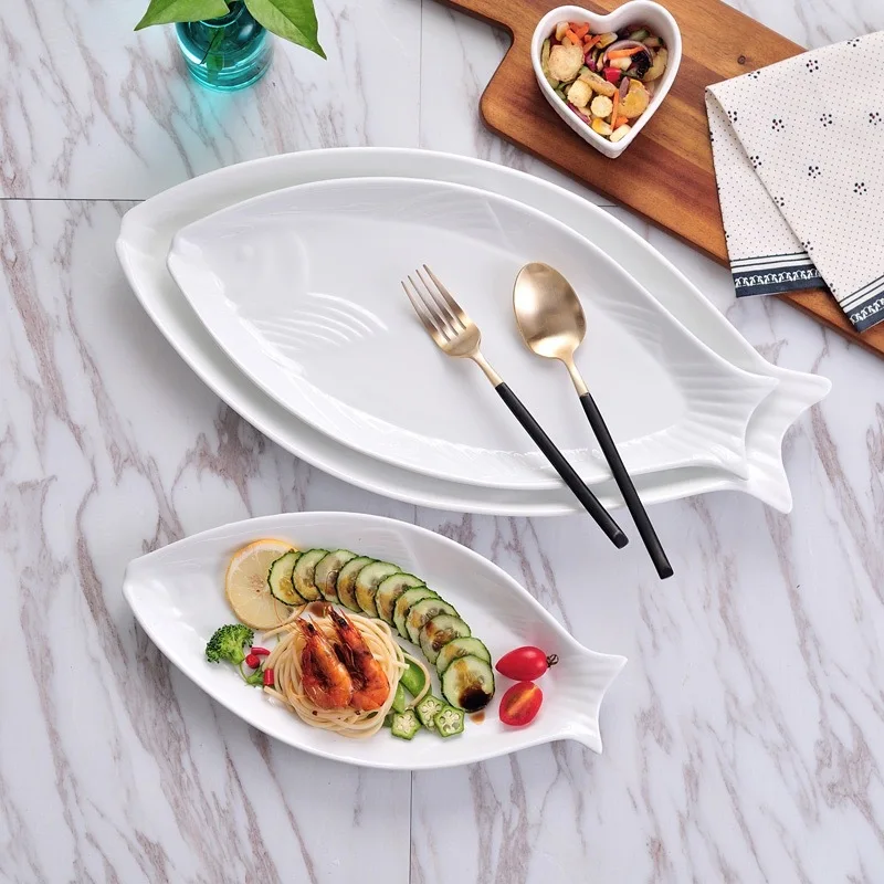 Wholesale Modern Creative White Fish-shaped Ceramic Dinner Plates Pottery Plates for Wedding & Home Use for Restaurant Home Use