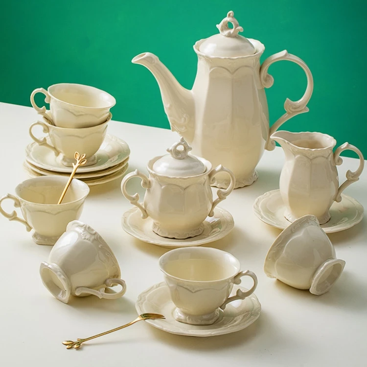 15 Pcs White Ceramic Coffee Cup Set Milk Pot Sugar Canister European Style Household Tea Cup British Afternoon Tea Set