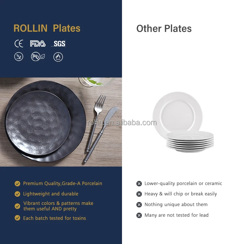 Керамический сервиз Изысканная столовая Черные фарфоровые блюда и тарелки Керамическая тарелка для гостиничного сервиза Оптовая фарфоровая тарелка